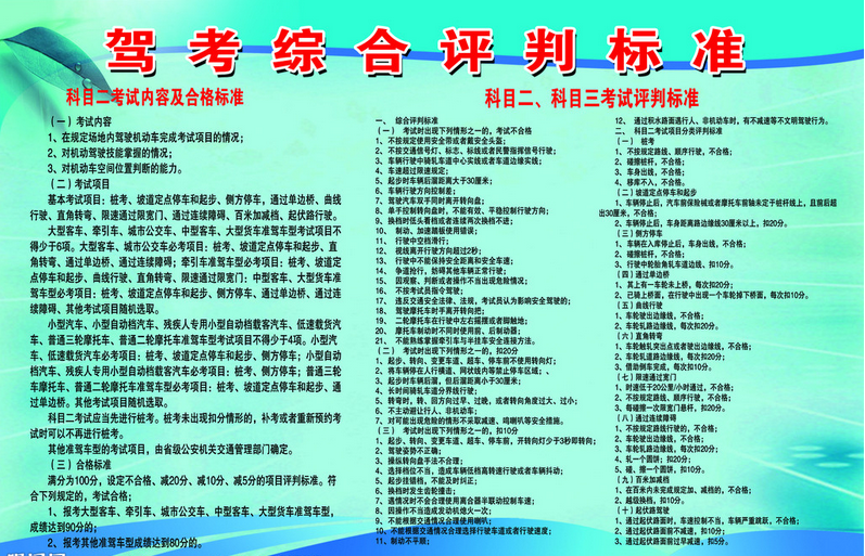 驾驶证考试科目二评判标准